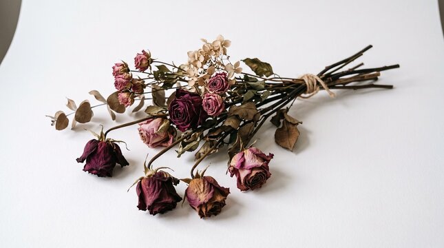 Dried Rose Bouquet on White Background