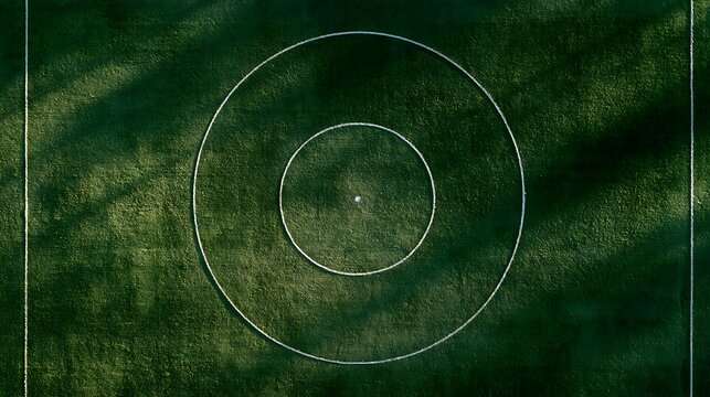 aerial view of a crop circle in a green field
