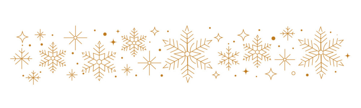 Snowflake border pattern with star elements, elegant line art vector design