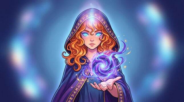 Young Sorceress Casting Magic Spell in Dark Fantasy Setting with Glowing Aura