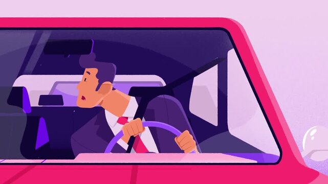 Serious Driver Driving Car Interior Close Up Transportation Safety Animation