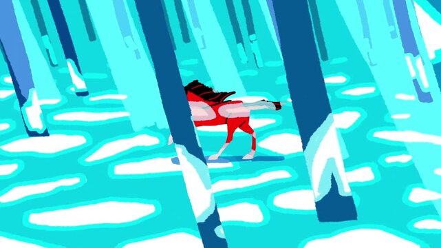 Red Horse Running Across Beautiful Nature Landscape with Blue Sky 2D Animation