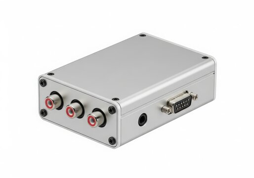 Silver audio interface with bnc and rca connectors