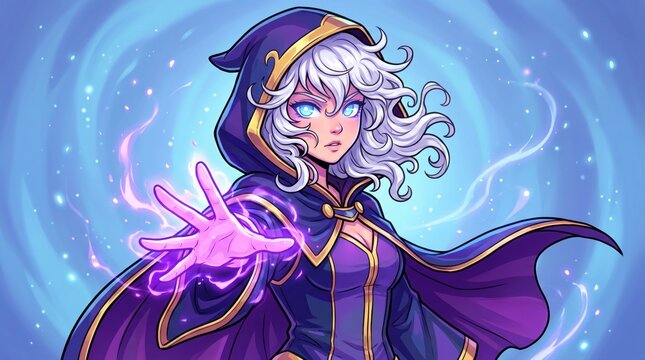 Mystical Sorceress Casting Spell in Ethereal Fantasy Portrait with Flowing Hair and Robes