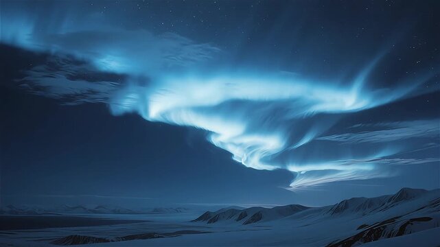 Ethereal sci-fi cosmic background with dark blue electromagnetic storm waves rippling across space sky.