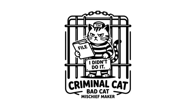 Cartoon Criminal Cat in Jail Holding File I Didn't Do It