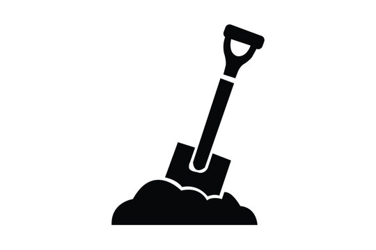 Single shovel in a pile of dirt, construction and gardening icon