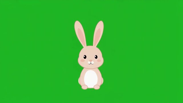 Cute cartoon bunny rabbits hopping in a row with green screen background for easy compositing and animation projects