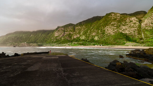 View at Zona Balnear da Faja Grande, beachfront at the westernmost village of Europe on Flores Island, Azores.