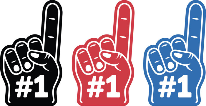 Fan Foam Finger Icon vector illustration featuring raised pointing finger hashtag symbols crowd support sports enthusiasm cheering and event branding