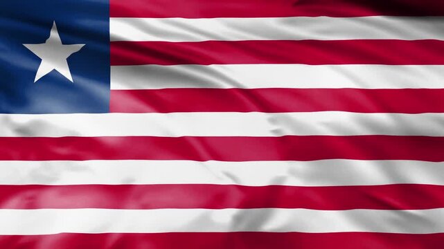 Waving liberia flag isolated on black background for animation.