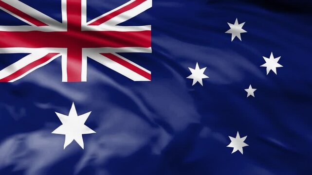 Australia national flag waving in wind seamless loop motion video.