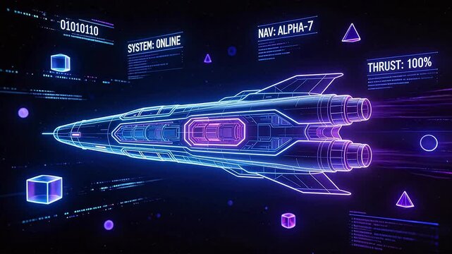 Futuristic spaceship in digital interface