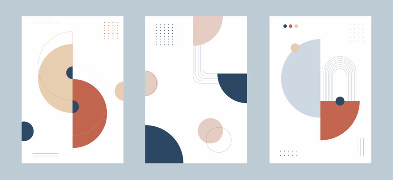Minimal geometric abstract poster collection modern mid century shapes and neutral color design