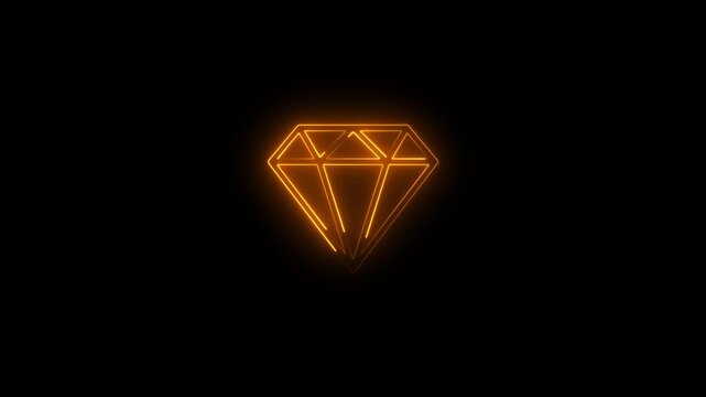Glowing neon diamond icon animation against black background illustrating value and luxury. Diamond icon. animation on black background