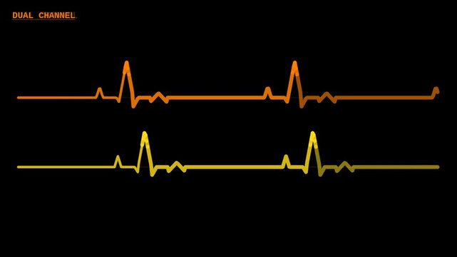 Orange dual channel ECG HUD animation with synchronized heartbeat lines overlay for tech videos