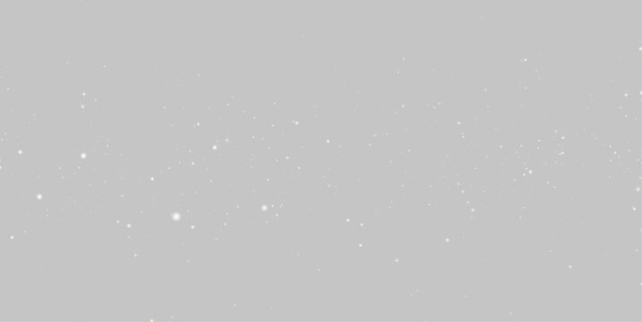 Silver shimmer, particle and sparkle on glowing bokeh background. Yellow star, glitter dust, stardust and flare. Highlights, magical glow, sparks, glare, lens flare PNG vector illustration. 