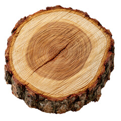 Fototapeta premium Natural round log slice with rough bark rim and detailed ring pattern for rustic decor and craft designs isolated on transparent background 