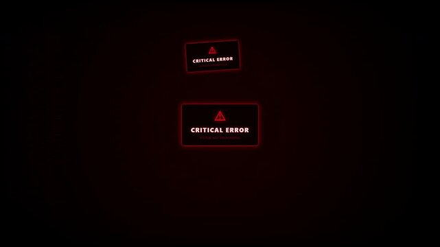 Red Critical Glitch Error Message System Failure Popups 4k video animation seamless loop