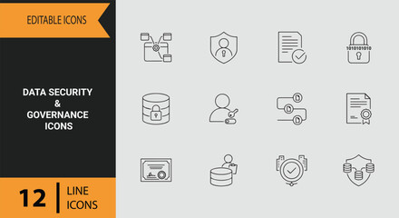 Fototapeta premium Corporate Data Security and Governance Risk Compliance Outline Icon Collection for Cyber Security