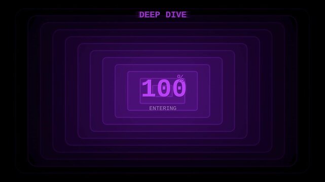 Tunnel zoom depth loading progress HUD seamless loop alpha overlay with percentage counter and violet abstract perspective