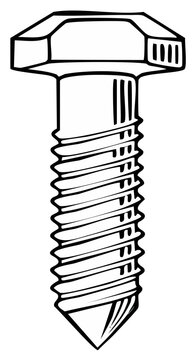 Monochrome line art illustration of a hex head lag screw for construction and hardware concepts.