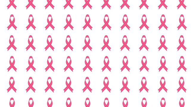 Pink Breast Cancer Awareness Ribbon Pattern Motion Background. 4K