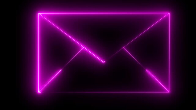pink colour neon glowing message box icon animation text box inbox dialogue box chat conversation notification box sign Neon Email Icon 4k video.