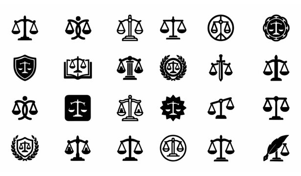 Modern Law Scale Icons Bundle with Justice Balance Symbols for Legal Services Vector Collection