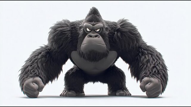 A portrait of a gorilla with distinct fur detail and an expression full of rage