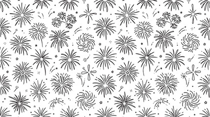 Fototapeta premium Hand Drawn Fireworks Seamless Pattern for Celebration Background