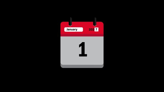 4K video animation of a calendar page-turn from 2026 to 2027, featuring a tearing effect, "Happy New Year 2027" text, and a black background.