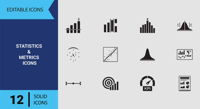 Advanced Statistics Graphs and Quantitative Scientific Research Metrics Solid Icon Collection for Analytics