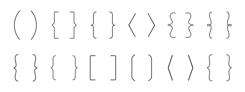 Bracket and brace icon set with outline editable stroke vector collection for coding and typography