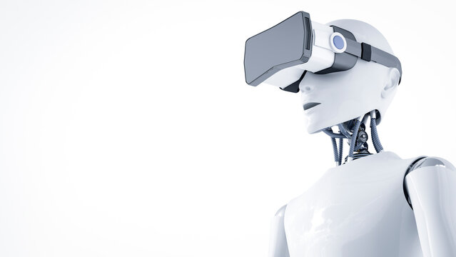 3D Rendering, Roboter with virtual reality glasses