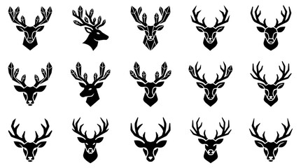 Collection of Stylized Deer Head Silhouettes with Antlers. © Arto