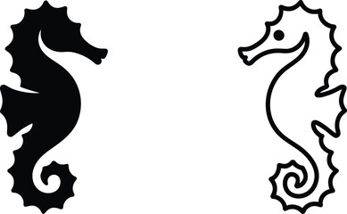 Seahorse icon set with solid black and outline exotic marine wildlife ocean animal symbol collection © Rezia