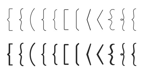 Bracket and brace icon set with outline and solid editable stroke vector collection for coding and typography © Виталий Опришко