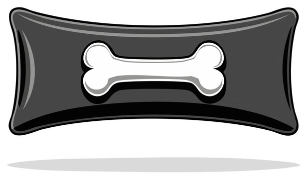 Black dog toy with bone design for pet fun and training, canine accessory for play and dental hygiene in graphic style