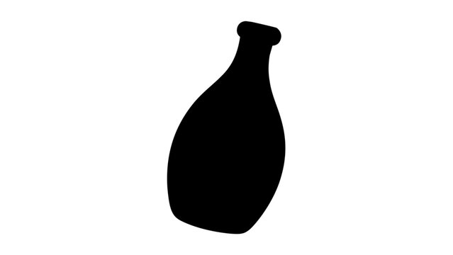 Minimal black beverage bottle silhouette vector icon, clean curved neck and cap, simple food and dining illustration for restaurant menus, packaging labels, bar signage, kitchen apps, and branding