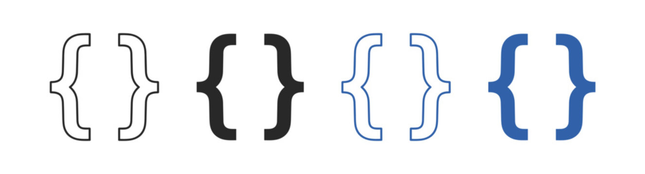 Bracket and brace icon set with outline and solid editable stroke vector collection for coding and typography