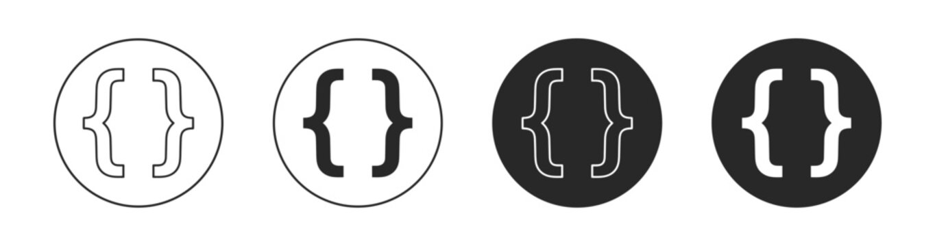 Bracket and brace circular icon set with outline and solid editable stroke vector collection for coding and typography
