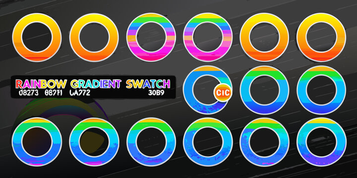 Rainbow gradient swatches arranged in a grid pattern colorful design