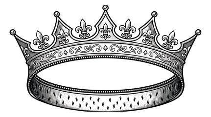 Vintage royal crown with fleur-de-lis ornaments, heraldic silver king tiara vector, medieval monarch headwear illustration for luxury branding © zahra