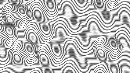 Abstract wavy line pattern, black and white optical illusion background, distorted topographic vector texture for modern graphic design © Absarul