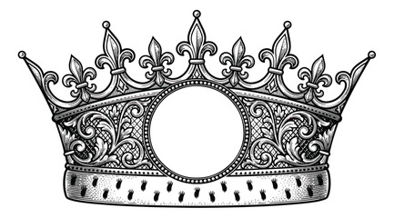 Vintage royal crown illustration with fleur-de-lis, ornate silver king tiara with heraldic engraving, majestic imperial headwear vector for luxury branding © zahra