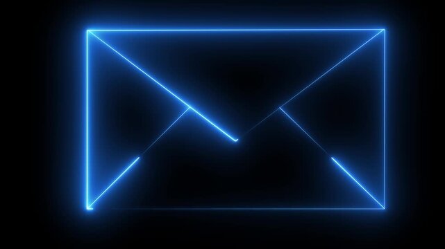 blue colour neon glowing message box icon animation text box inbox dialogue box chat conversation notification box sign Neon Email Icon 4k video.