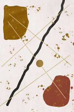 Abstract watercolor painting with lines and geometric shapes