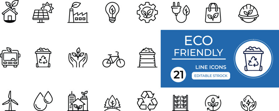 Eco friendly green house solar panel factory light bulb gear electric plug shopping bag safety helmet electric bus recycling bin hands holding plant bicycle compost wind turbine water drops city build