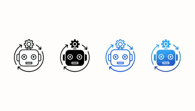 Icon set shows robot heads with gears and arrows